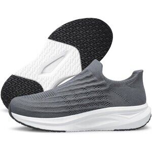 🆕Women Grey Slip On Walking Shoes Flat Lightweight Breathable Casual Sneakers